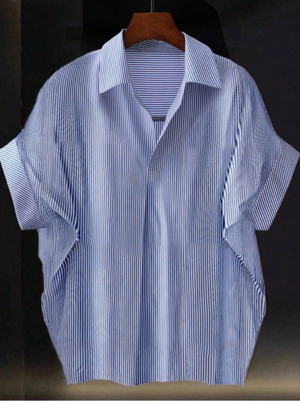 SHEIN Blue and White Striped Button-Up Blouse